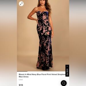 Lulus Navy Velvet Floral Gown
